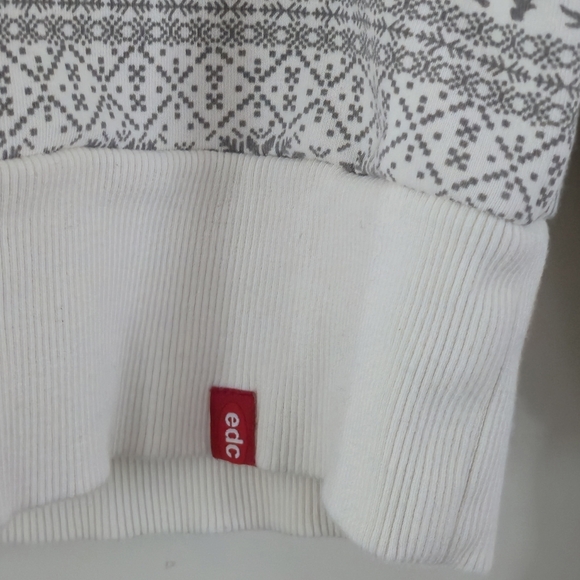 EDC by Esprit Fair Isle Y2K Cowl Neck Hoodie Sweatshirt Gray White M - Picture 4 of 13
